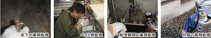 床下の薬剤処理・ベイト剤処理・配管隙間の薬剤処理・外周の薬剤処理